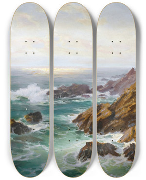 Triptych art skateboard deck of Constantin Westchiloff Seascape_1 by Constantin Westchiloff (1877-1945)