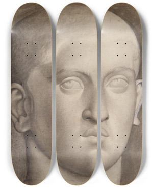 Triptych art skateboard deck of Jeanachille Benouville Tte Dhomme De Face Pltre by Jean-Achille Benouville (1815-1891)
