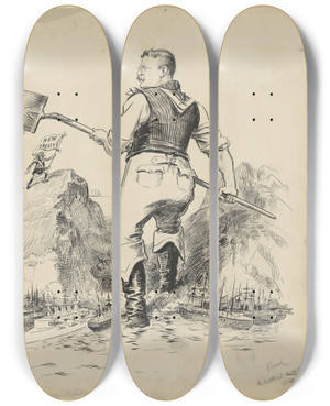 Triptych art skateboard deck of William Allen Rogers The First Spadeful by William Allen Rogers (1854-1931)