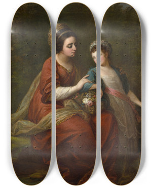 Triptych art skateboard deck of Angelica Kauffmann Mrs Hugh Morgan And Her Daughter by Angelica Kauffmann (1741-1807)