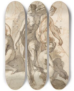 Triptych art skateboard deck of Lukas Kilian Kizze Einer Figurengruppe by Lucas Kilian (1579-1637)