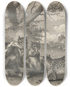 Triptych art skateboard deck of John Wootton Fable Vii The Lion The Fox And The Geese by John Wootton (1686-1765)