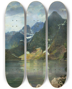 Triptych art skateboard deck of Antoni Gramatyka The Morskie Oko Lake by Antoni Gramatyka (1841-1922)