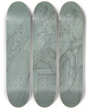 Triptych art skateboard deck of John Singleton Copley Study For The Central Group In The Death Of Earl Of Chatham by John Singleton Copley (1738-1815)
