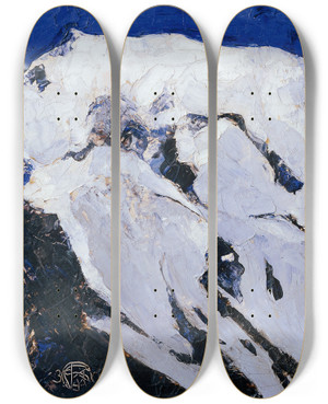 Triptych art skateboard deck of Franz Secky Der Ortler Klausen by Franz Secky (1895-1950)