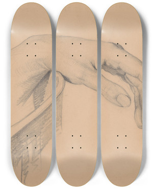 Triptych art skateboard deck of Jzef Simmler Study Of Christs Left Hand To The Painting Entombment by Jozef Simmler (1823-1868)