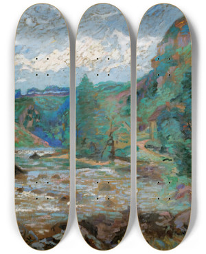 Triptych art skateboard deck of Armand Guillaumin Moulin Bouchardon Crozant by Armand Guillaumin (1841-1927)