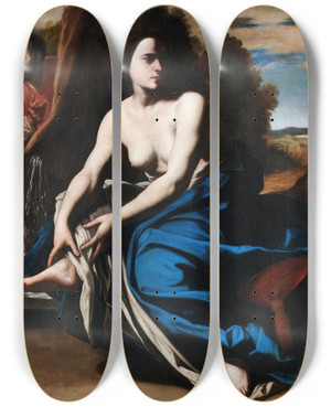 Triptych art skateboard deck of Massimo Stanzione Susanna And The Elders by Massimo Stanzione (1585-1656)