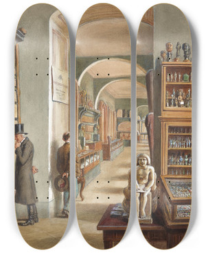 Triptych art skateboard deck of Carl Goebel The Younger Das Zweite Kabinett Der Gyptischen Sammlung by Carl Goebel The Younger (1824-1899)