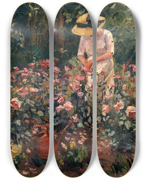 Triptych art skateboard deck of Hermann Goebel Rose Bed by Hermann Goebel