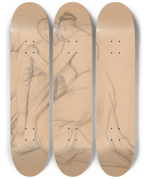 Triptych art skateboard deck of Jzef Simmler Study Of The Figure To The Group Of The Virgin Mary And Mary Magdalene To The Painting Entombment by Jozef Simmler (1823-1868)
