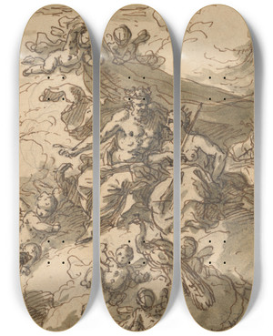 Triptych art skateboard deck of Sir James Thornhill Design For A Mythological Scene With Jupiter And Juno by Sir James Thornhill (1675-1734)