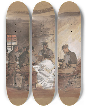 Triptych art skateboard deck of Enoch Wood Perry Jr Sail Makers Recto by Enoch Wood Perry Jr (1831-1915)