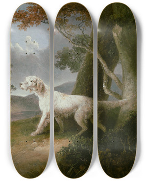 Triptych art skateboard deck of Thomas Doughty Landscape With Dog by Thomas Doughty (1793-1856)