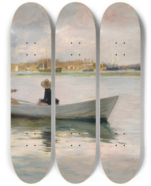 Triptych art skateboard deck of Albert Edelfelt Girls In A Rowing Boat by Albert Edelfelt (1854-1905)