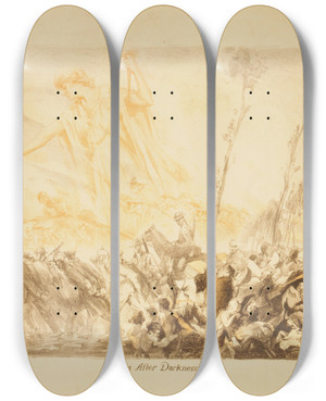 Triptych art skateboard deck of Alexander O Levy Dawn After Darkness by Alexander O Levy (1881-1947)
