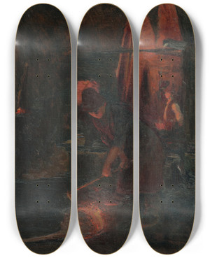 Triptych art skateboard deck of Dominik Skuteck Scene From The Smithy by Dominik Skutecky (1849-1921) Triptych art skateboard deck of Dominik Skuteck Scene From The Smithy by Dominik Skutecky (1849-1921)