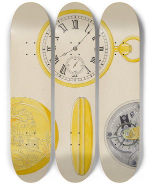 Triptych art skateboard deck of Harry G Aberdeen Watch Case by Harry G Aberdeen