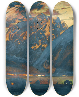 Triptych art skateboard deck of Klemens Brosch Zell Am See Bei Nacht by Klemens Brosch (1894-1926)
