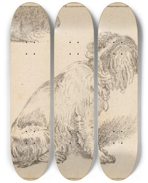 Triptych art skateboard deck of Cornelis Ploos Van Amstel Seated Dog by Cornelis Ploos Van Amstel (1726-1798)