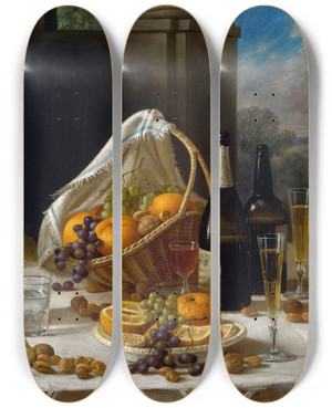 Triptych art skateboard deck of John F Francis Luncheon Still Life by John F Francis (1808-1886)