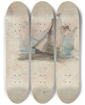 Triptych art skateboard deck of James Ensor Sailingboat by James Ensor (1860-1949)