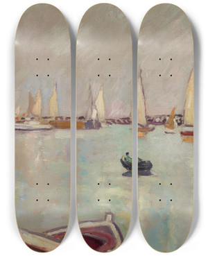 Triptych art skateboard deck of Louis Valtat Barques Et Voiliers Ouistreham by Louis Valtat (1869-1952)