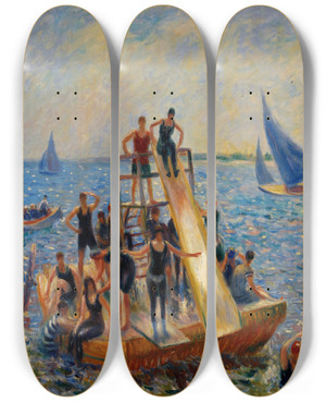 Triptych art skateboard deck of William James Glackens The Raft by William James Glackens (1870-1938)