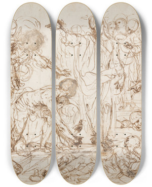 Triptych art skateboard deck of Ferra Fenzoni Die Krankenheilung Am Teich Von Bethesda by Ferrau Fenzoni (1562-1645)