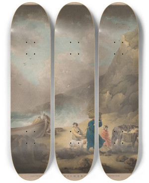 Triptych art skateboard deck of George Morland Fishermen by George Morland (1763-1804)