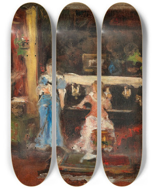 Triptych art skateboard deck of Mihly Munkcsy Musikabend Im Privaten Salon by Mihaly Munkacsy (1844-1900)