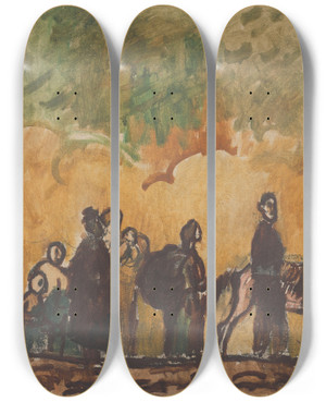 Triptych art skateboard deck of Cyprin Majernk Refugees_1 by Cyprian Majernik (1909-1945)