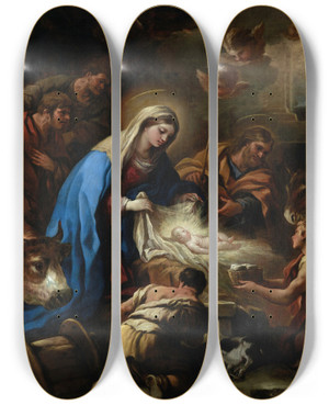 Triptych art skateboard deck of Luca Giordano The Adoration Of The Shepherds by Luca Giordano (1634-1705)