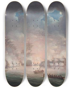 Triptych art skateboard deck of Thomas Buttersworth The Bombardment Of Algiers 27 August 1816 by Thomas Buttersworth (1768-1842)
