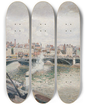 Triptych art skateboard deck of Camille Pissarro Morning An Overcast Day Rouen by Camille Pissarro (1830-1903)