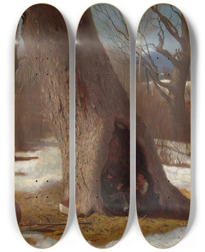 Triptych art skateboard deck of Eastman Johnson The Truants by Eastman Johnson (1824-1906)