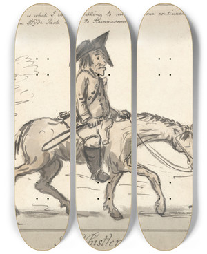 Triptych art skateboard deck of George Moutard Woodward A Whistler by George Moutard Woodward (1765-1809)