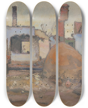 Triptych art skateboard deck of Elemr Halszhradil After The Passage Of The Front by Elemir Halasz Hradil (1873-1948)