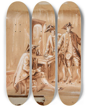 Triptych art skateboard deck of Ernest Meissonier Les Raccoleurs by Ernest Meissonier (1815-1891)