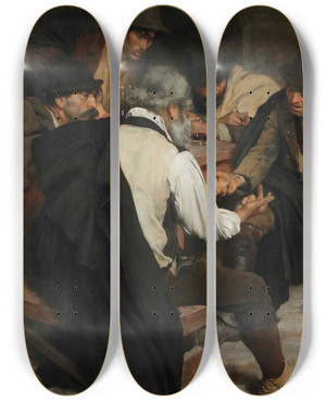 Triptych art skateboard deck of Pieter Josselin De Jong Morra Players by Pieter Josselin De Jong (1861-1906)