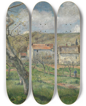 Triptych art skateboard deck of Victor Vignon Les Coteaux Dauvers by Victor Vignon (1847-1909)