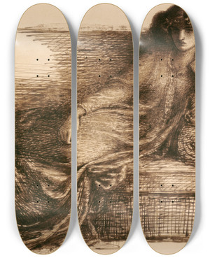 Triptych art skateboard deck of Dante Gabriel Rossetti Jane Morris_2 by Dante Gabriel Rossetti (1828-1882)