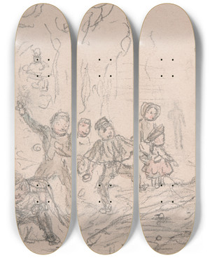 Triptych art skateboard deck of John Leech Snowballing by John Leech (1817-1864) Triptych art skateboard deck of John Leech Snowballing by John Leech (1817-1864)