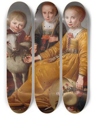Triptych art skateboard deck of Jacob Gerritsz Cuyp Three Children With A Goat And A Dog In A Landscape by Jacob Gerritsz Cuyp (1594-1652)