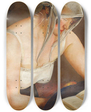 Triptych art skateboard deck of Boris Grigoriev Woman Reading by Boris Grigoriev (1886-1939)