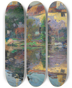 Triptych art skateboard deck of Paul Madeline Bauernhaus In Der Saintonge by Paul Madeline (1863-1920)