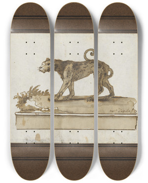 Triptych art skateboard deck of Giovanni Domenico Tiepolo A Leopard Moving To The Left On A Base by Giovanni Domenico Tiepolo (1727-1804)