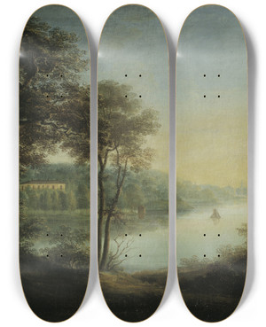 Triptych art skateboard deck of Jeanna Elisabeth Kerman Rosendal Castle From The East_2 by Jeanna Elisabeth kerman (1798-1859)
