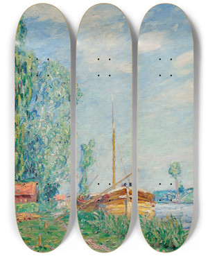 Triptych art skateboard deck of Francis Picabia Untitled The Loing At Nemours by Francis Picabia (1879-1953)