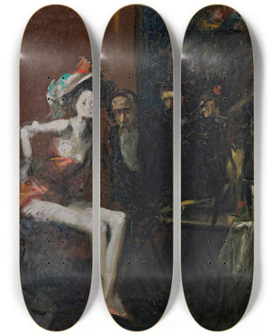 Triptych art skateboard deck of Jeanlouis Forain Au Caf_1 by Jean Louis Forain (1852-1931)